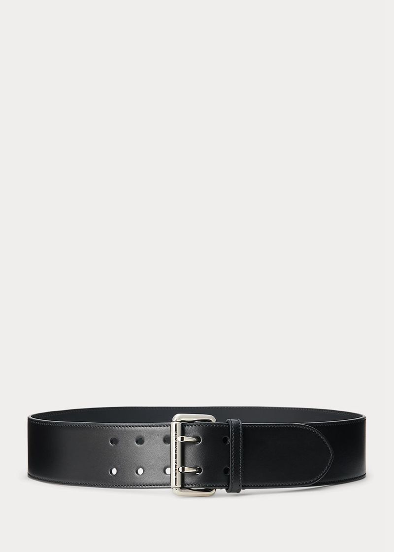 Pasek Ralph Lauren Damska Czarne Calfskin Double-Prong 184027-BZE